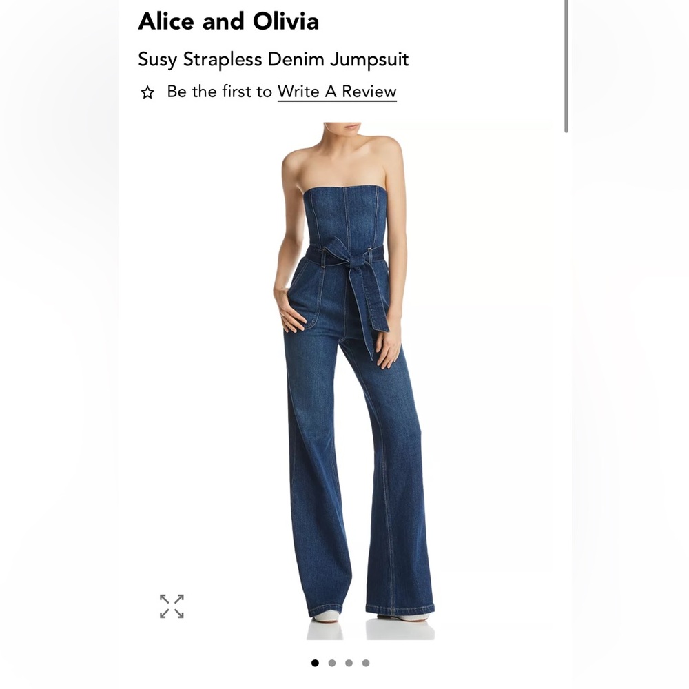 Alice + Olivia Blue Strapless Denim Jumpsuit